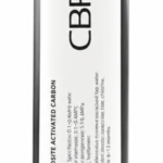 Black cylindrical container with a white label bearing the vertical text 'CBPA' and smaller text 'COMPOST ACTIVATED CARBON' along the label; screw-on cap at the top.